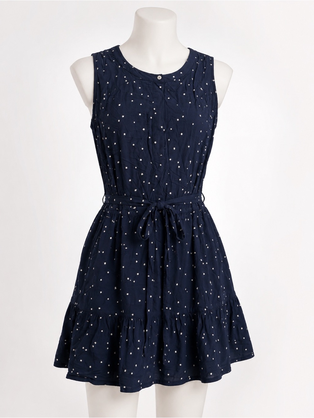 LOFT Navy and White Sleeveless Tie-Waist Mini Dress